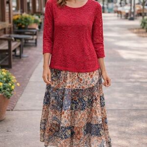 Vintage Cathy Daniels Red Lace Blouse